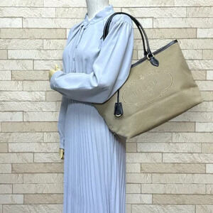 Prada Canvas Jacquard Tote Beige Logo Bag